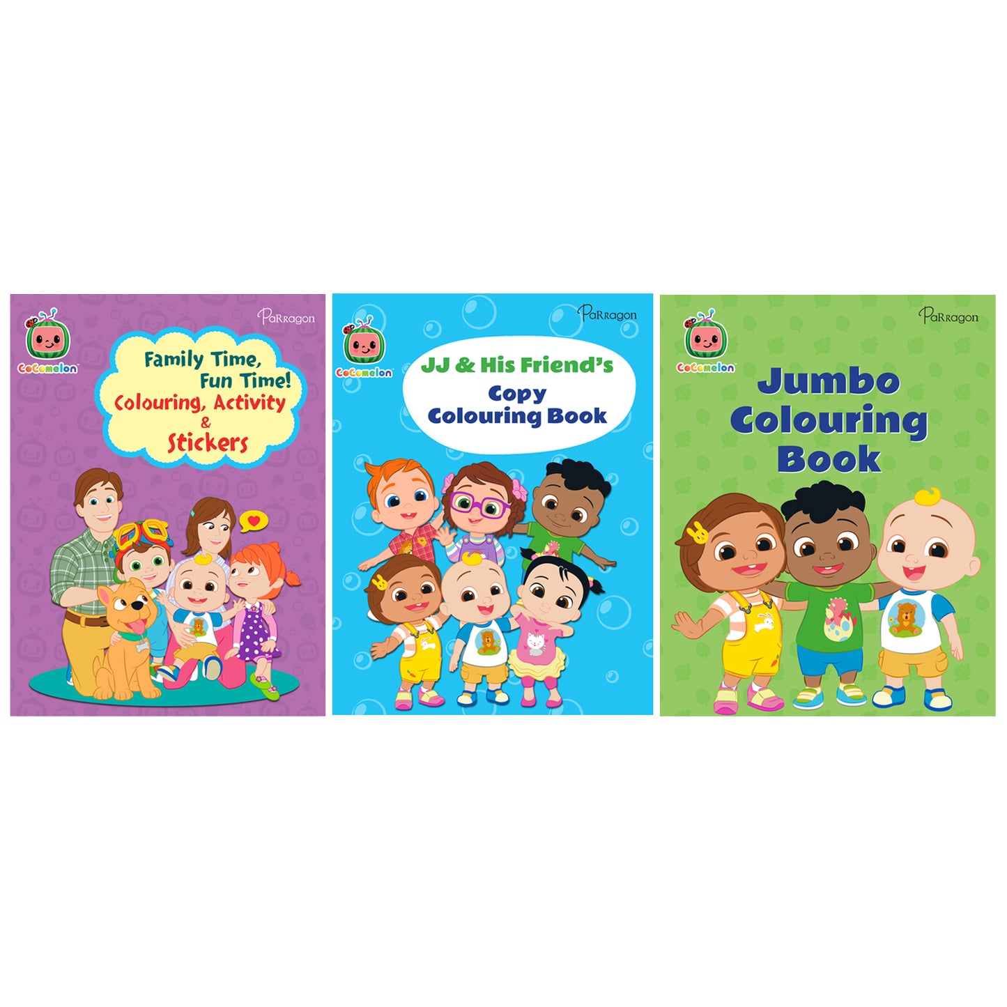 Cocomelon Fun hours with JJ Colouring, Activity & Sticker Set of 3 Books [Paperback] Parragon