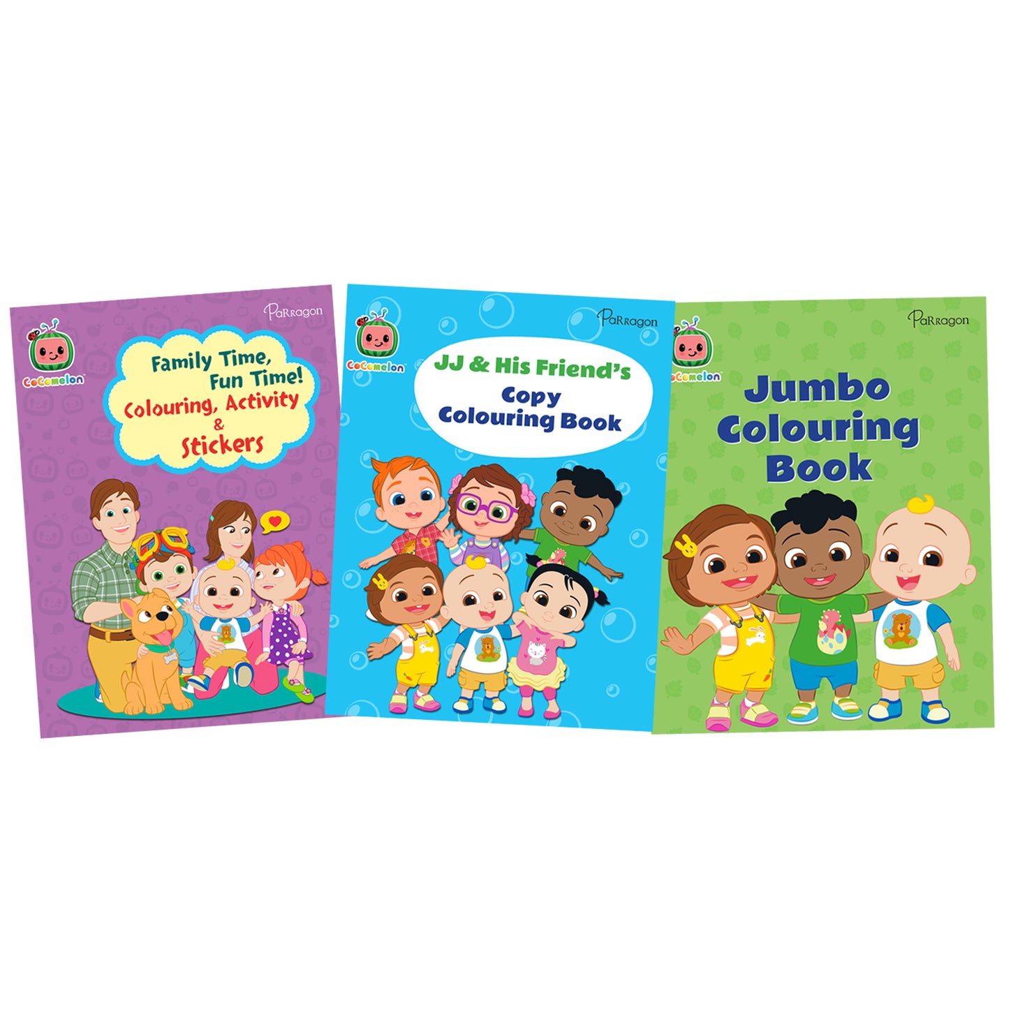 Cocomelon Fun hours with JJ Colouring, Activity & Sticker Set of 3 Books [Paperback] Parragon